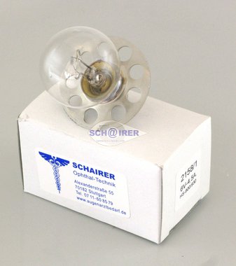 Spare bulb 6V/4.5A with centering socket for slit lamps Haag-Streit 900 and other H-type slitlamps, Item No.: 29032012