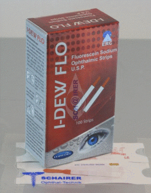 I-DEW FLO Fluorescein Sodium U.S.P. Teststreifen/Ophthalmic Strips, 1mg, 100 sterile Teststreifen, Artikelnummer: 06022017